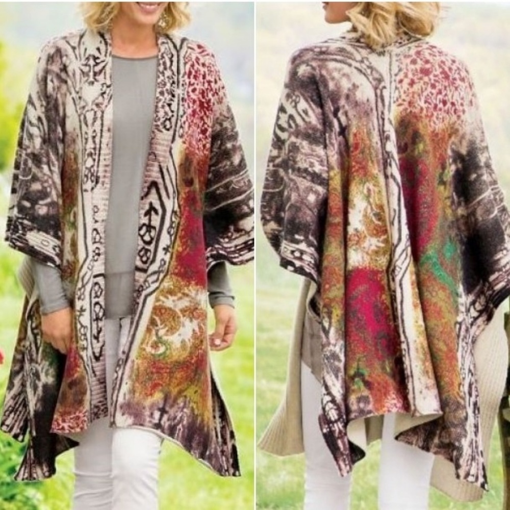 Soft Surroundings Ruana Poncho Cape Sweater Wrap Topper One Size M L XL 2X
